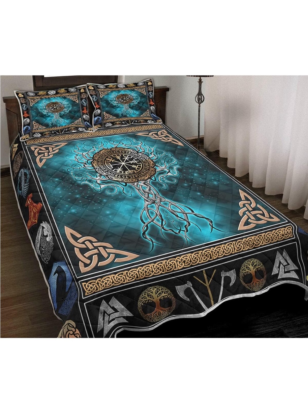 Teal Viking Tree of Life Duvet Cover Set